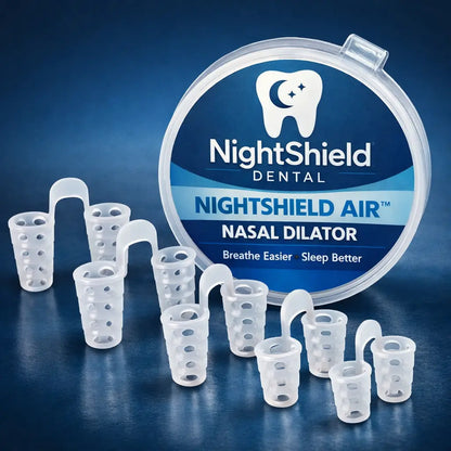 NightShield Dental NightShield Air nasal dilator set on a blue background