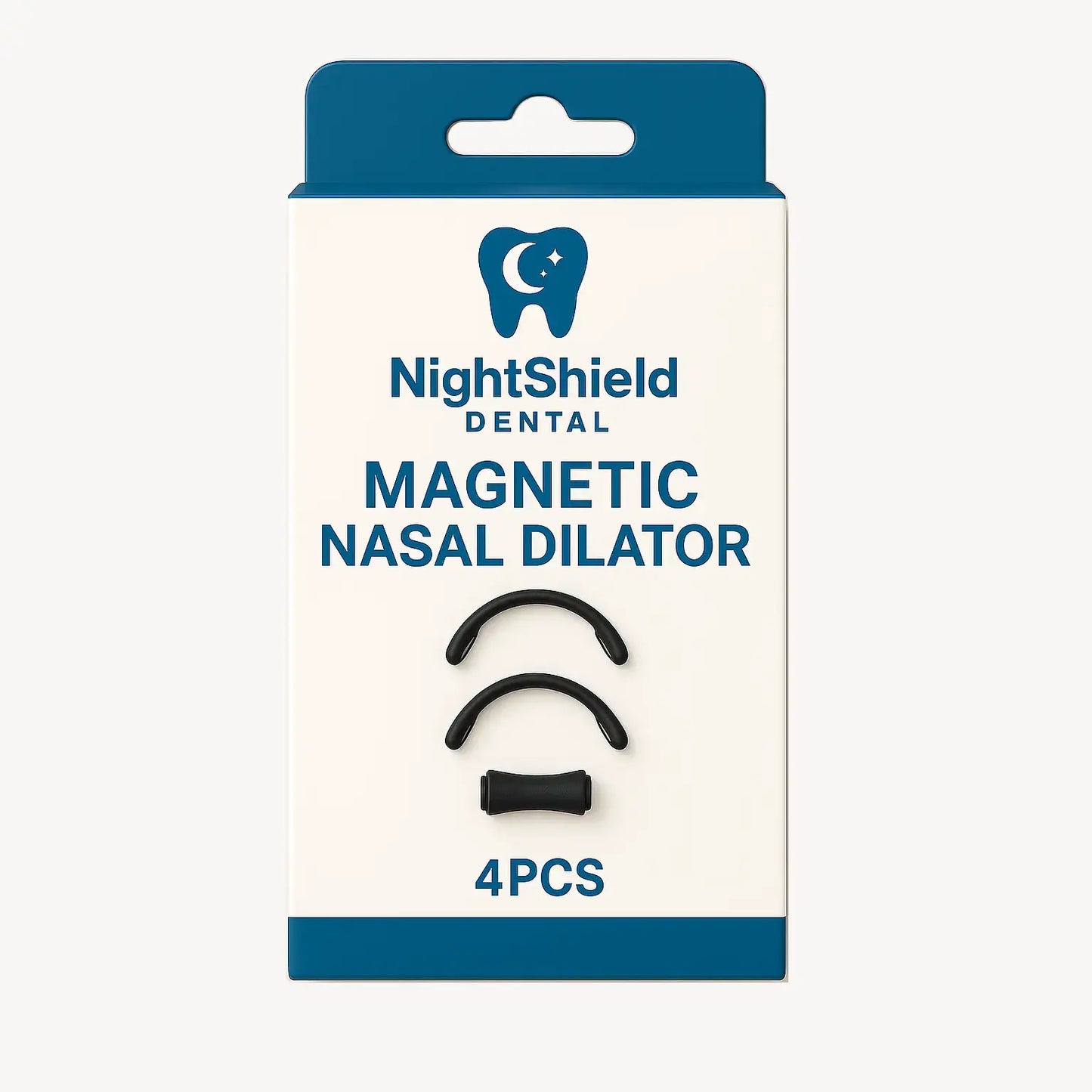 NightShield Dental Magnetic Nasal Dilator packaging with four black dilators on a white background