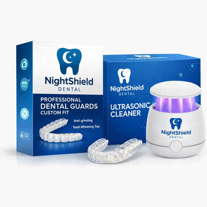 NightShield Dental packaging and ultrasonic cleaner on a white background